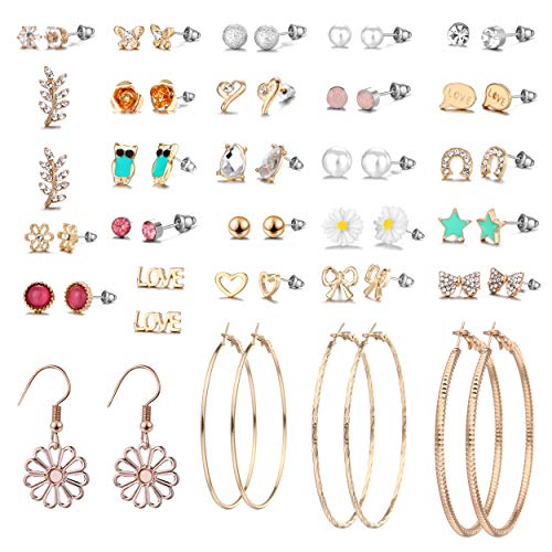 Product Cover 29 Pairs Assorted Multiple Stud Earrings set for Women Girls Simple Hoop earring set Girl's jewelry 在 Amazon.com 上查看 (E0848-3)