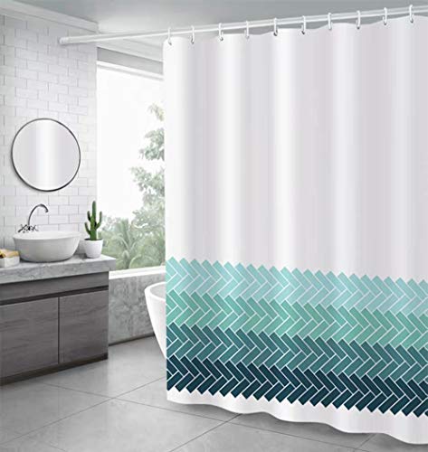 Product Cover Uphome Fabric Shower Curtain, Ombre Blue Cross Striped Pattern on White Chic Extra Long Decorative Curtain Ideas Set for Bathroom with Hooks, Waterproof (72