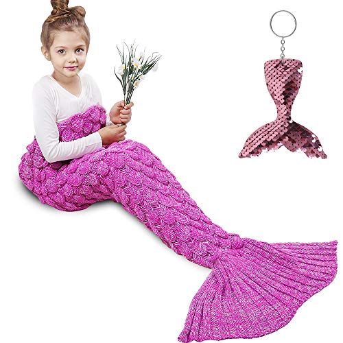 Product Cover AmyHomie Mermaid Tail Blanket, Mermaid Blanket Adult Mermaid Tail Blanket, Crotchet Kids Mermaid Tail Blanket for Girls (ScaleRose, Kids)