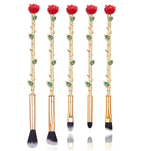 Product Cover Rose Eye Makeup Brush Set - 5pcs Wand Makeup Brushes with Soft Synthetic Fiber and Metallic Handle for Eyebrow, Eyeshadow, Foundation, Blending and Lips, Great Gift for Sister Girlfriend, Gold