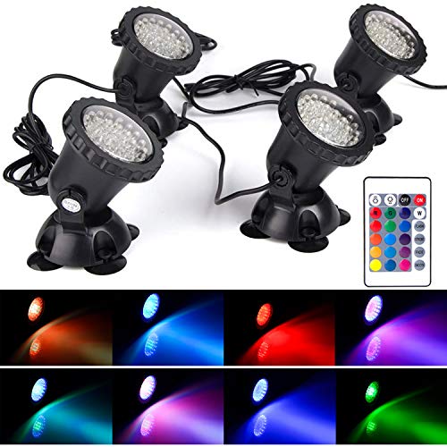 Product Cover SHOYO Lawn Light Waterproof IP 68 Submersible Spotlight with 36-LED Bulbs 3.5W Color Changing Spot Light for Aquarium Garden Pond Pool Tank Fountain Waterfall (Set of 4)