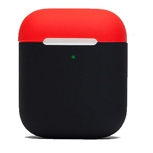 Product Cover Protective Airpods Case [Front LED Visible][Supports Wireless Charging][Made of 2 Pcs] Shock Proof Soft Skin for Airpods Charging Case 1&2 (Black/Red)