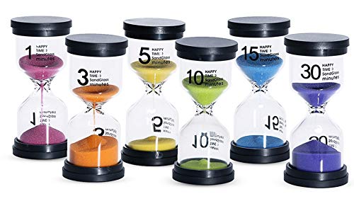Product Cover Kusmil Sand Timer 6 Colors Hourglass 1/3/5/10/15/30 Minutes Sandglass Timer Sand Clock for Kids Games Classroom Kitchen Home Office Decoration (Pack of 6)