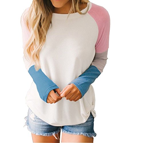 Product Cover Hosamtel Fashion Womens T-Shirt Long Sleeve Patchwork Button Tie Pullover Ladies Casual Tops Sweatshirt Blouse Top