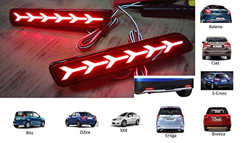 Product Cover PR Car Reflector LED Brake 6 Arrow Design Light for Bumper Rear/Back Drl with wiring for Maruti Suzuki Baleno/Breeza/Ciaz/Ertiga/New Swift Dzire/Scross/Ritz/SX4, Set of 2