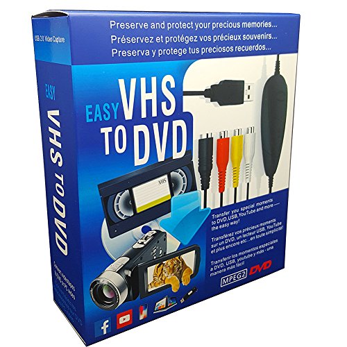 Product Cover VHS to Digital DVD Converter, USB2.0 Audio/Video Capture Grabber Adapter Device,Transfer VCR TV Hi8 Game S Video to DVD,Support Windows 10/8.1/8/7/Vista/XP