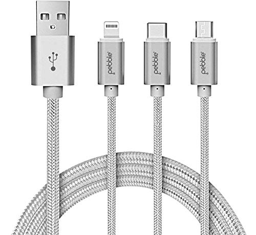 Product Cover Pebble Premium 3 in 1 Nylon Braided Charging Cable with Type C,Lightning & Micro USB