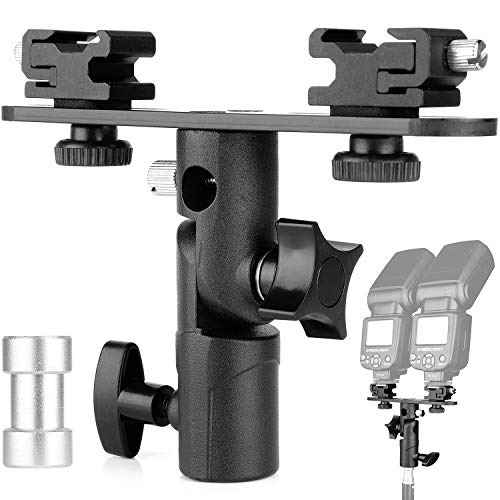 Product Cover ChromLives Dual Flash Bracket Hot Shoe Speedlight Stand Umbrella Holder Light Stand Bracket Mount 1/4'' to 3/8'' Compatible with Studio Video DSLR Camera Canon Nikon Yongnuo