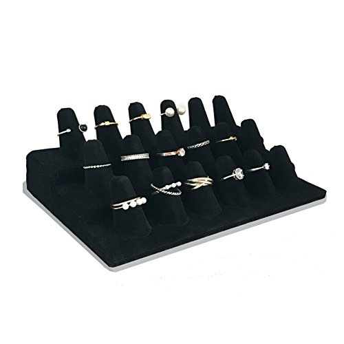 Product Cover 7TH VELVET 18 Fingers Ring Display, Black Velvet 3 Step Ring Stand, for Showcase Jewelry Organizer Jewelry Storage Counter