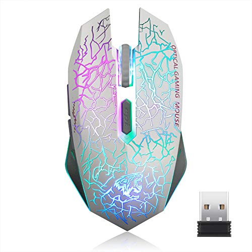 Product Cover TENMOS M2 Wireless Gaming Mouse, Silent Rechargeable Optical USB Computer Mice Wireless with 7 Color LED Light, Ergonomic Design, 3 Adjustable DPI Compatible with Laptop/PC/Notebook, 6 Buttons (White)