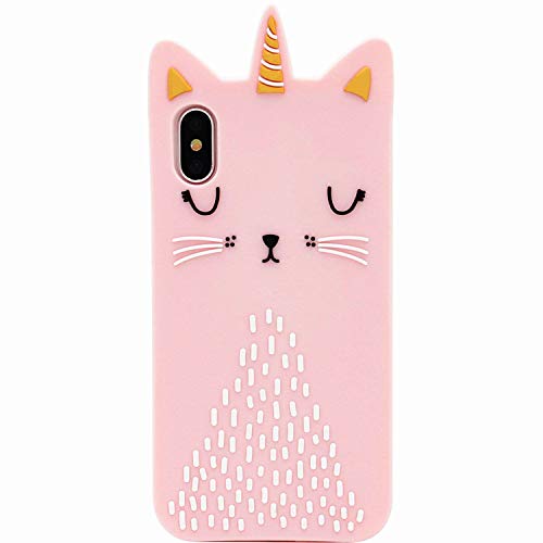 Product Cover Artbling Cat Unicorn Case for iPhone X/ XS Silicone 3D Cartoon Animal Pink Cover,Kids Girls Cool Fun Cute Love Cases,Kawaii Soft Gel Rubber Unique Character Fashion Funny Protector for iPhoneX XS 10