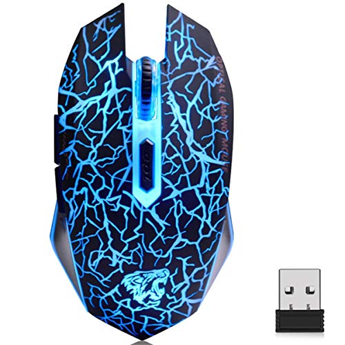 Product Cover TENMOS M2 Wireless Gaming Mouse, Silent Rechargeable Optical USB Computer Mice Wireless with 7 Color LED Light, Ergonomic Design, 3 Adjustable DPI Compatible with Laptop/PC/Notebook, 6 Buttons (Black)