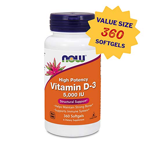 Product Cover Now Foods Vitamin D3 (Cholecalciferol) - 5,000 IU, 360 Softgels - High Potency Bone Health and Immunity Support Supplement, Mood Booster - Halal, Kosher - 360 Servings