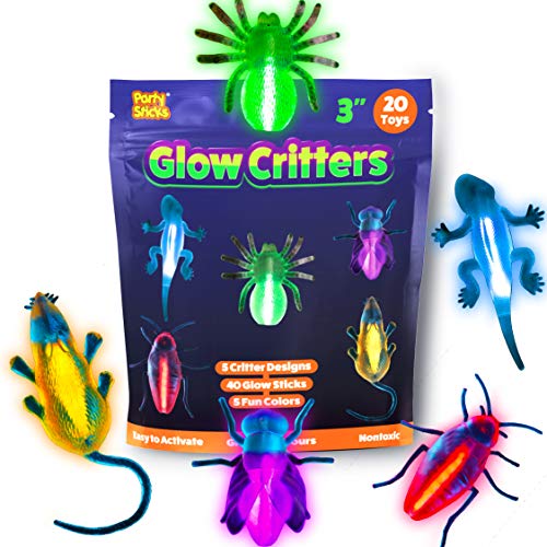 Product Cover PartySticks Glow Critters 20 PK Halloween Party Supplies - 3 Inch Plastic Bugs, Glow in The Dark Party Favors with 40 Mini Glow Sticks