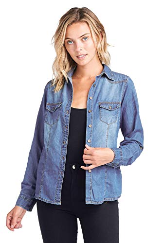 Product Cover BLUE AGE Ladies Denim Chambray Blouse Tops (CT5013_MD_S)