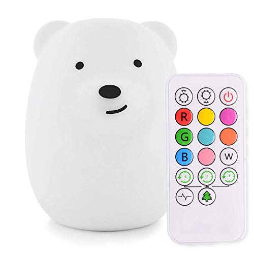 Product Cover Yuede Kids Night Light (Silicone Light) USB Rechargeable Bear Night Light, 9 Color Change Sensitive Tap Control for Baby/Kids/Adult Bedroom, Remote Control