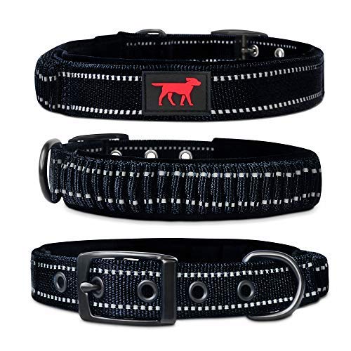 Product Cover Heavy Duty Dog Collar With Handle | Ballistic Nylon Heavy Duty Collar | Padded Reflective Dog Collar With Adjustable Stainless Steel Hardware | Easy Sizing for All Breeds (Medium/Large, Epic Black)