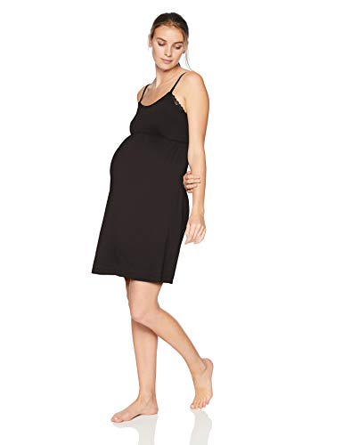 Product Cover Motherhood Maternity Women's Maternity Lace Trim Nursing Nightgown, Black, Medium