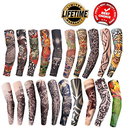 Product Cover Tattoo Arm Sleeves Fake Temporary Arm Tattoos Sleeve For Men Women Tatoo Arms Sun UV Cool Protection Unisex Stretchable Cosplay Accessories Running Cycling Arm Sleeves 20 PCS