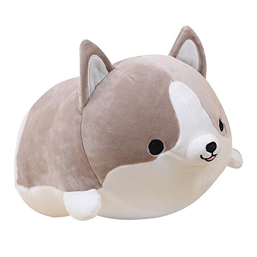 Product Cover Levenkeness Corgi Dog Plush Pillow, Soft Cute Shiba Inu Akita Stuffed Animals Toy Gifts (Gray, 11.8 in)