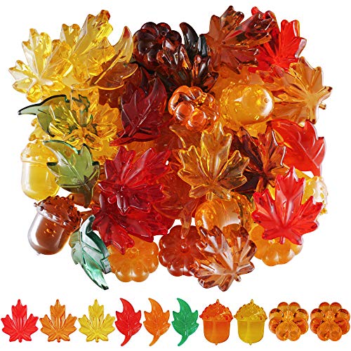Product Cover 210pcs Mini Fall Leaves Pumpkin Acorns Acrylic Autumn Table Scatter for Fall, Autumn and Thanksgiving 26 Ounces