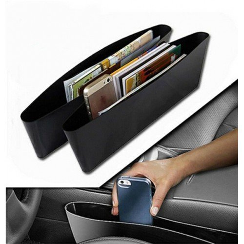 Product Cover DELHI TRADERSS 2 X Black Car Storage Bag Box Caddy Gap Side Car Seat Slit Pocket Catcher