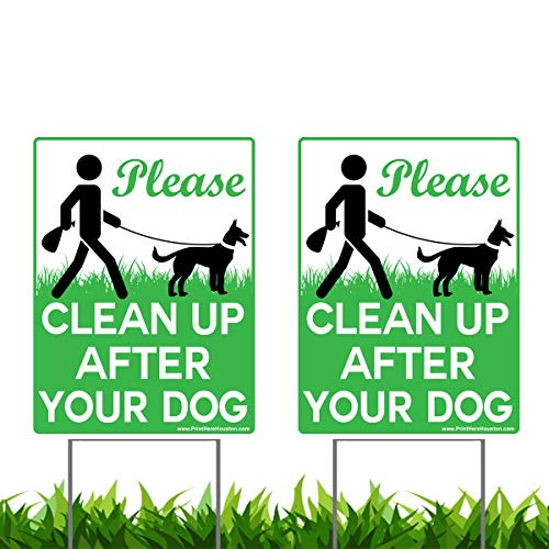 Product Cover VIBE INK 9 x 12 Please Clean Up After Your Dog - No Pooping Dog Lawn Signs with Metal Wire H-Stakes Stands Included (2-Pack)