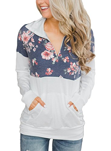 Product Cover AlvaQ Women Quarter Zip Color Block Pullover Sweatshirt Tops with Pockets(9 Colors,S-XXL)