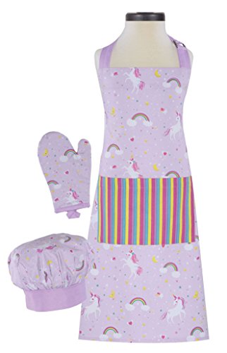Product Cover Handstand Kitchen Child's Rainbows and Unicorns 100% Cotton Apron, Mitt and Chef's Hat Gift Set