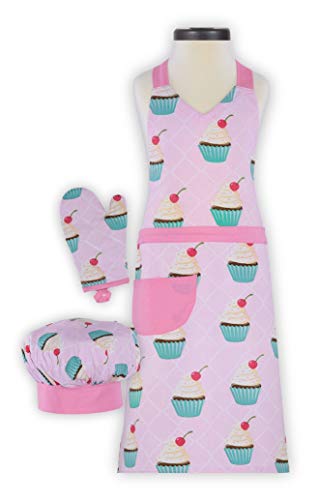 Product Cover Handstand Kitchen Child's Cupcake Delight 100% Cotton Apron, Mitt and Chef's Hat Gift Set