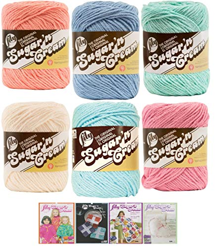 Product Cover Lily Sugar n' Cream Variety Assortment 6 Pack Bundle 100% Cotton Medium 4 Worsted with 4 Patterns (Asst 62)