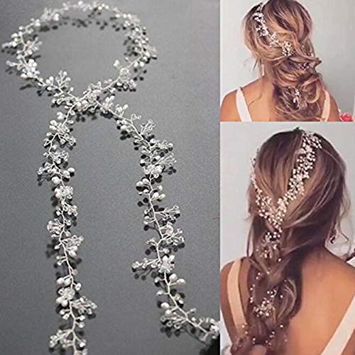 Product Cover Unicra Bride Long Wedding Hair Vines Crystal Bridal Headpieces Wedding Hair Pieces Accessories for Women and Girls (Silver)