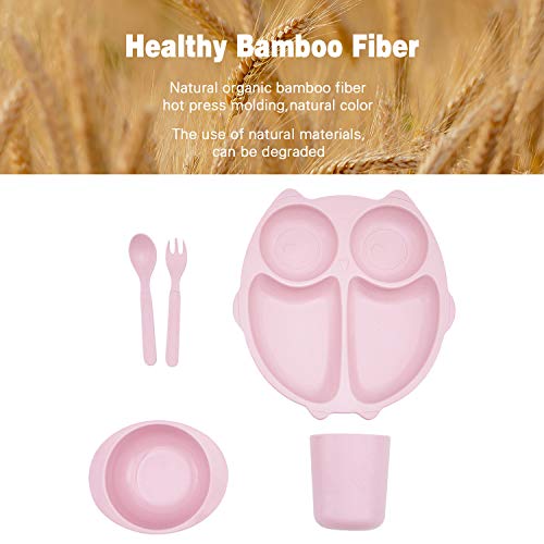 Product Cover 5pcs Bamboo Kids Dinnerware Set for Baby Feeding, Non Toxic & Safe Toddler Dinnerware Set, Eco-Friendly Tableware for Baby Toddler Kids Bamboo Toddler Dishes & Dinnerware Sets, Pink Owl