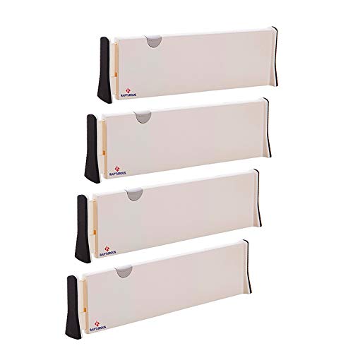 Product Cover Rapturous 4 Pack Drawer Dividers - 4 Inch High Expandable Dresser Drawer Organizers, Anti-Scratch Foam Edges - Adjustable Drawer Organization Separators for Kitchen, Bedroom, Bathroom or Office Drawer