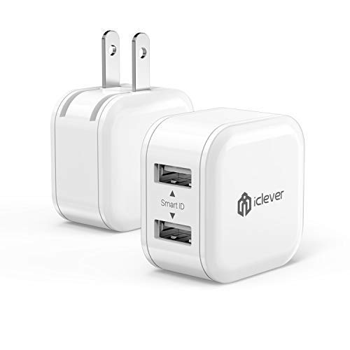 Product Cover iClever Mini USB Wall Charger,12W 2-Pack Dual Port Travel Charger Cube Adapter for iPhone Xs Max XR X 8 Plus 7 6,iPad Pro Air Mini,Samsung Galaxy S9 S10 Plus S8 Note 9, HTC, Moto, and More (White)