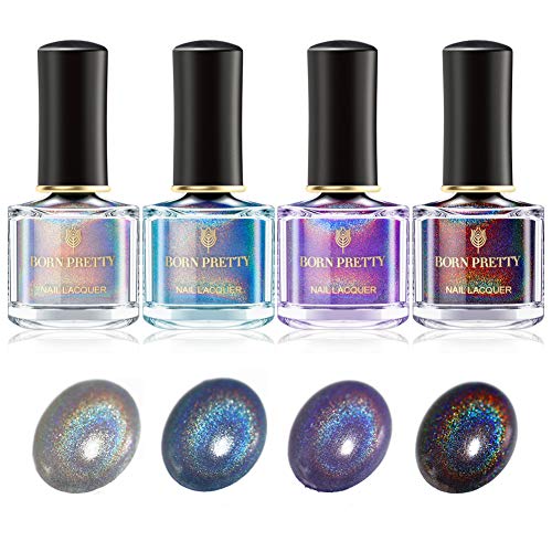 Product Cover BORN PRETTY Holographic Hues Nail Polish Multicolored Glitter Shine Nail Polish manicuring Kits, 4 Bottles Set 1