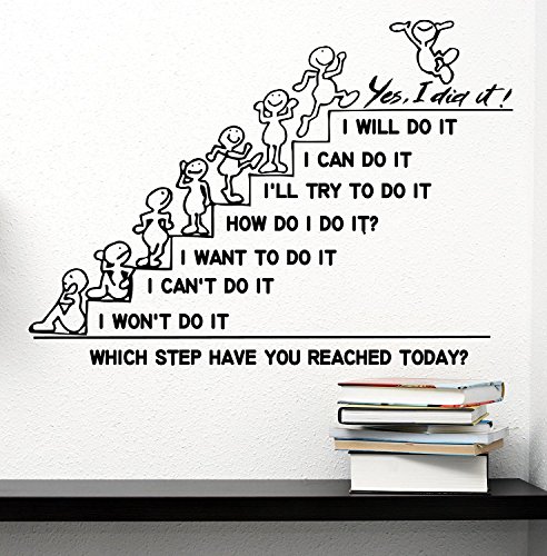 Product Cover Letters Wall Decor Stickers Wall Decals Quote Motivation Which Step Have You Reached Today Decal Stairs to The Top Vinyl Sticker Family Bedroom Nursery Baby Room Art Murals Office (16x24 inch)