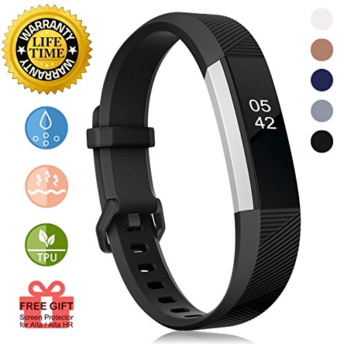Product Cover Fitbit Alta Bands and Fitbit Alta HR Bands,Replacement Adjustable Fitness Alta Fit Bit Bands with Secure Buckle Alta Wristbands Silicone Sport Alta straps Band for Fitbit Alta/Alta HR,Black Large