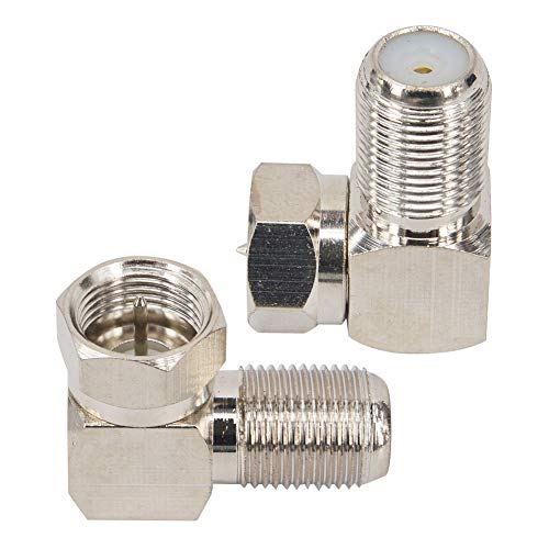 Product Cover Nisaea F Type Coaxial Cable Right Angle Connector Male to Female Quick Connector Adapter for Tight Corners and Flat Panel TV Mounting - 90 Degree F Type Adapter for Coax Cable and Wall Plates 2 Pack