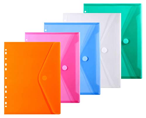 Product Cover YoeeJob 11 Holes Semi Poly Envelope Pocket Insert Pages for Binders, with Hook and Loop Closure Assorted Colors,Letter Size 5 Packs.