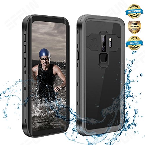 Product Cover Samsung Galaxy S9 Plus Waterproof Case, Effun IP68 Certified Waterproof Underwater Cover Dustproof Snowproof Shockproof Case for Galaxy S9 Plus with Phone Stand, PH Test Paper and Floating Strap Black