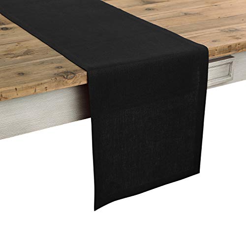 Product Cover Solino Home 100% Pure Linen Table Runner - 14 x 36 Inch Athena, Handcrafted from European Flax, Natural Fabric Runner - Black