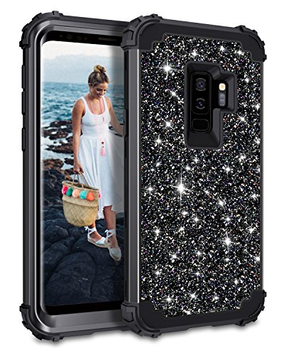 Product Cover Casetego Compatible Galaxy S9 Plus Case,Glitter Sparkle Bling Three Layer Heavy Duty Hybrid Sturdy Armor Shockproof Protective Cover Case for Samsung Galaxy S9 Plus-Shiny Black