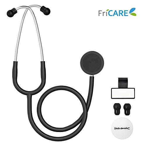 Product Cover Dual Head Stethoscope for Medical and Home by FriCARE, Classic Lightweight Design, Stethoscope for Adult, Gift for Nurses, Doctors, Medical Students, 28 inch (Black)