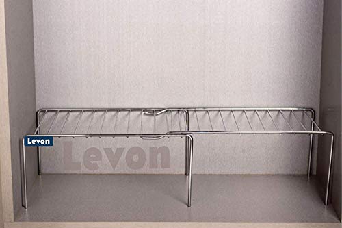 Product Cover Levon Stainless Steel Kitchen Dish Rack | Expandable Storage Shelves for Kitchen Cabinets | Multipurpose Organizer Extend Up to 580 mm | with Anti-Rust Nano Coating