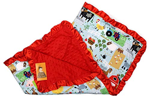 Product Cover Dear Baby Gear Baby Blankets, Farm Life Animals, Tractor, Red Minky, 32 Inches by 32 Inches