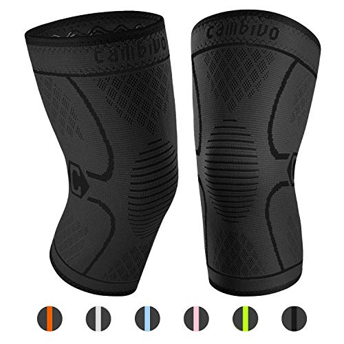 Product Cover CAMBIVO 2 Pack Knee Brace, Knee Compression Sleeve Support for Running, Arthritis, ACL, Meniscus Tear, Sports, Joint Pain Relief and Injury Recovery(FDA Approved) (Large (19'' - 21''), Black/Black)