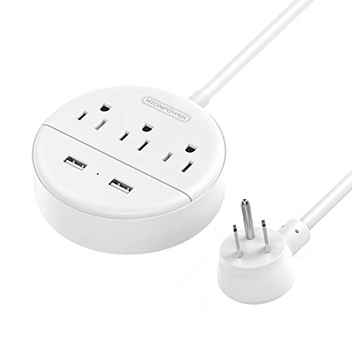 Product Cover Power Strip with USB, NTONPOWER Travel Power Strip Flat Plug, 3 Outlet 2 USB Desktop Charging Station with 5ft Extension Cord Wall Mount for Cruise Ship, Travel, Home, Nightstand and Office, White