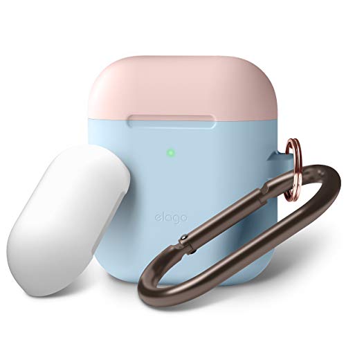 Product Cover elago AirPods Duo Hang Case [Body:Pastel Blue/TOP:Lovely Pink, White] - Compatible with Apple AirPods 1 & 2, Supports Wireless Charging, Carabiner Included, Front LED Visible