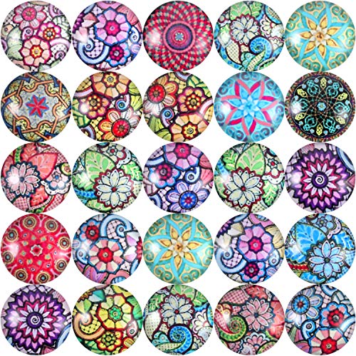 Product Cover Jovitec 200 Pieces 12 mm Mixed Color Flower Pattern Mosaic Printed Glass Half Round Crafts Glass Mosaic for Jewelry Making